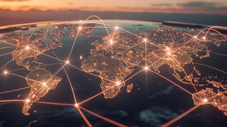 Connected global community around earth